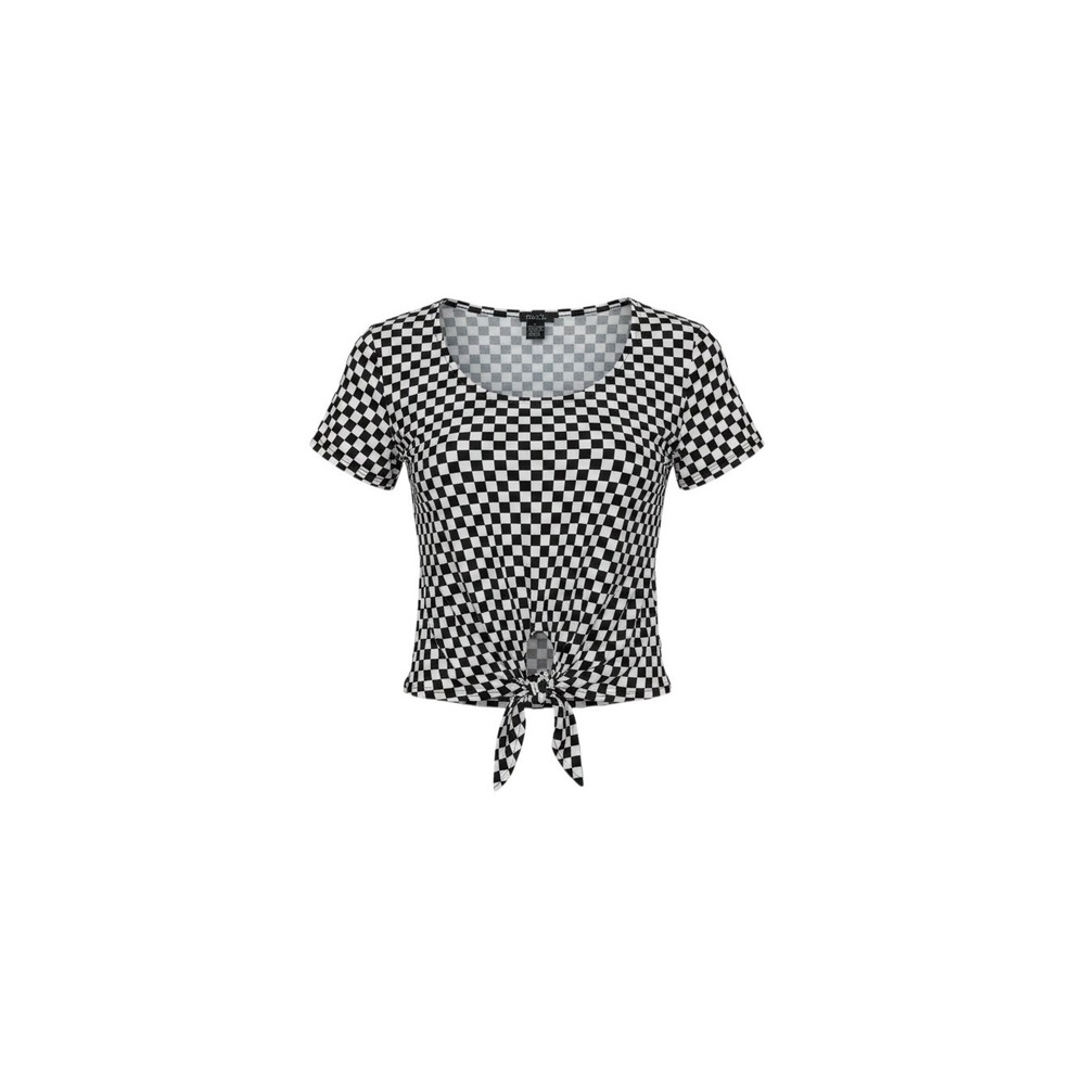 rue21 Tie Front Crop Top Womens M Black White NWT Checkerboard Short Sleeve